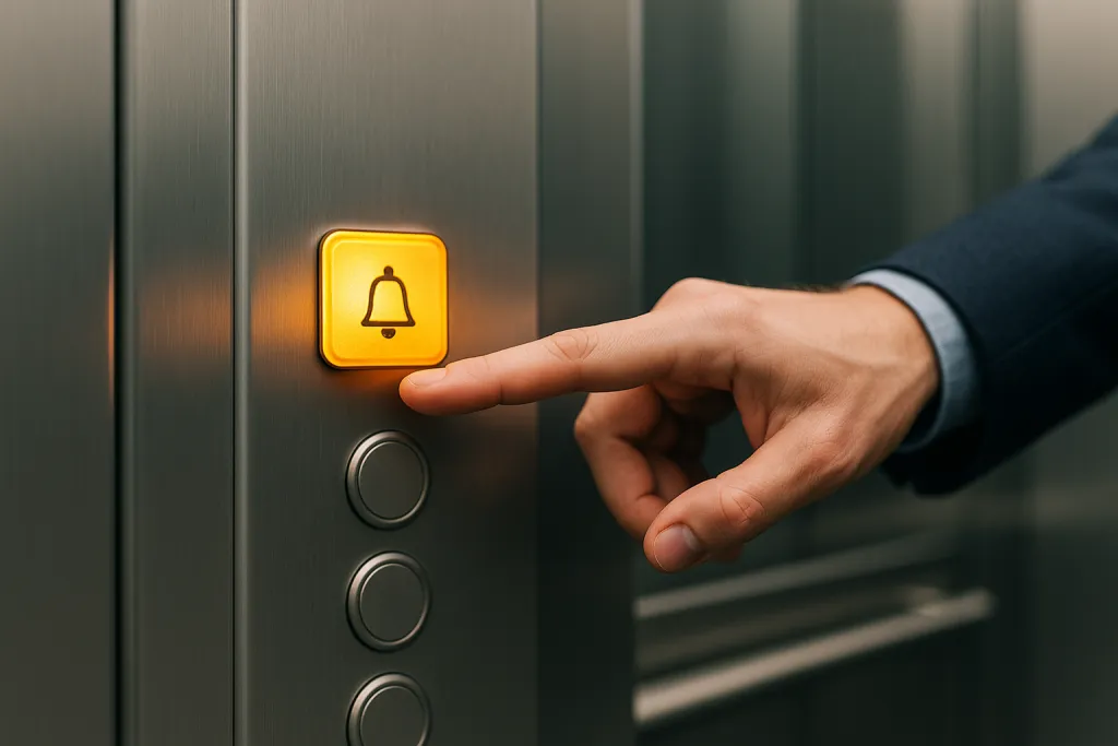 Bouton d'alarme d'un ascenseur allumé