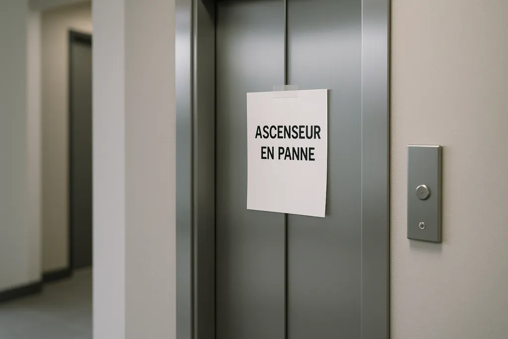 Panneau ascenseur en panne dans le hall d'un immeuble
