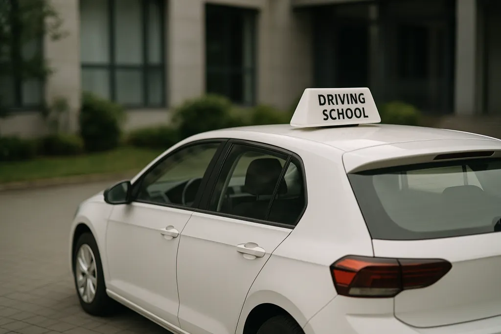 Voiture d'auto-école garée