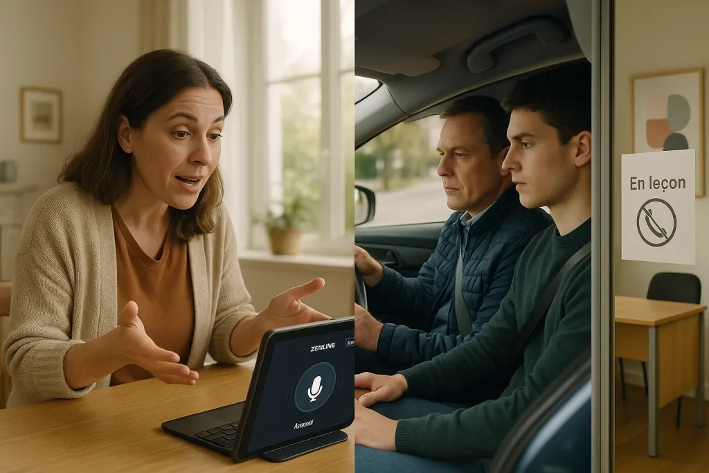 Jeune élève au volant avec un parent