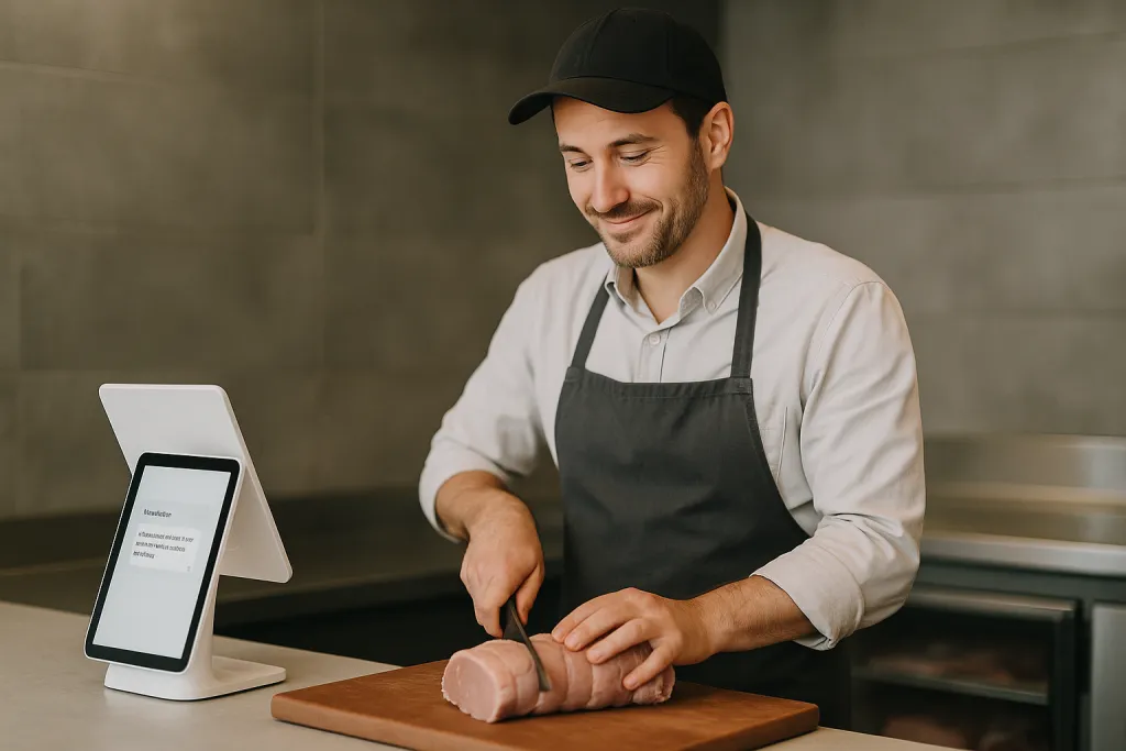 Boucher au travail pendant que l'IA prend une commande