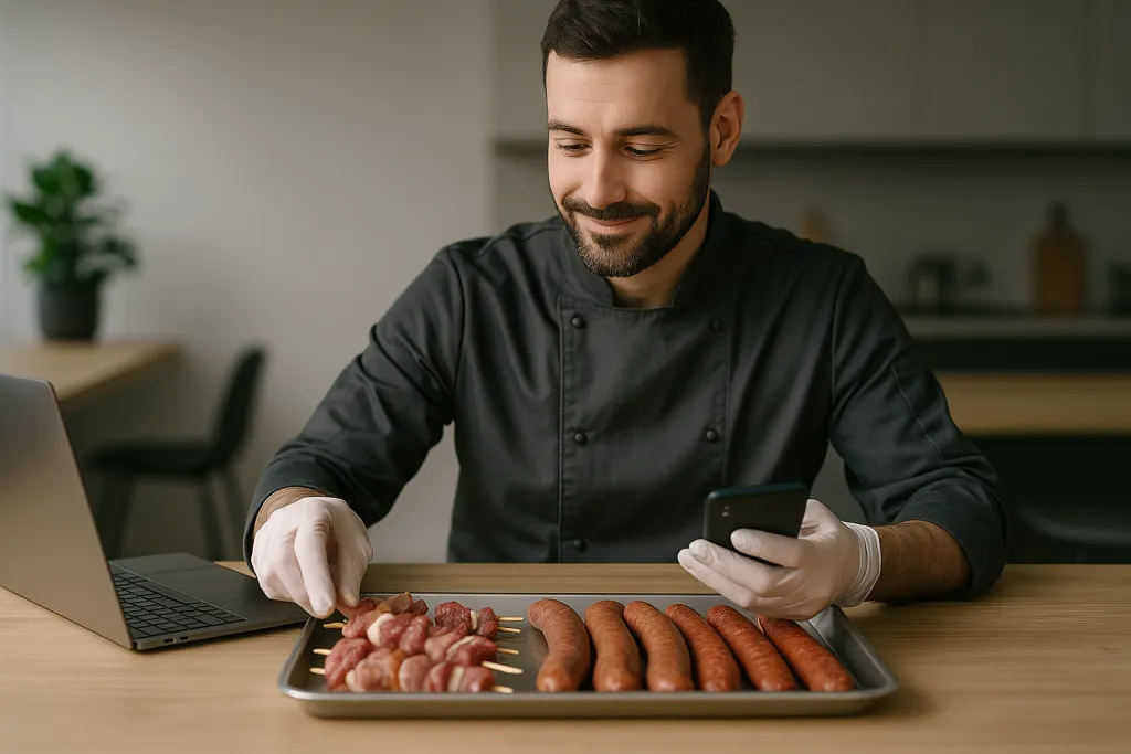 Préparation de viandes pour un événement traiteur