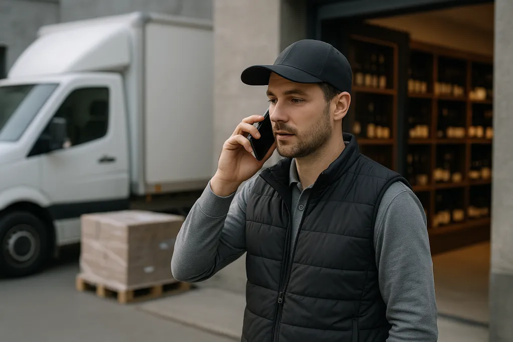 Camion de livraison devant une cave