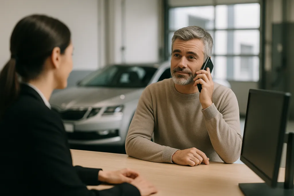 Client attendant sa voiture à la réception du garage