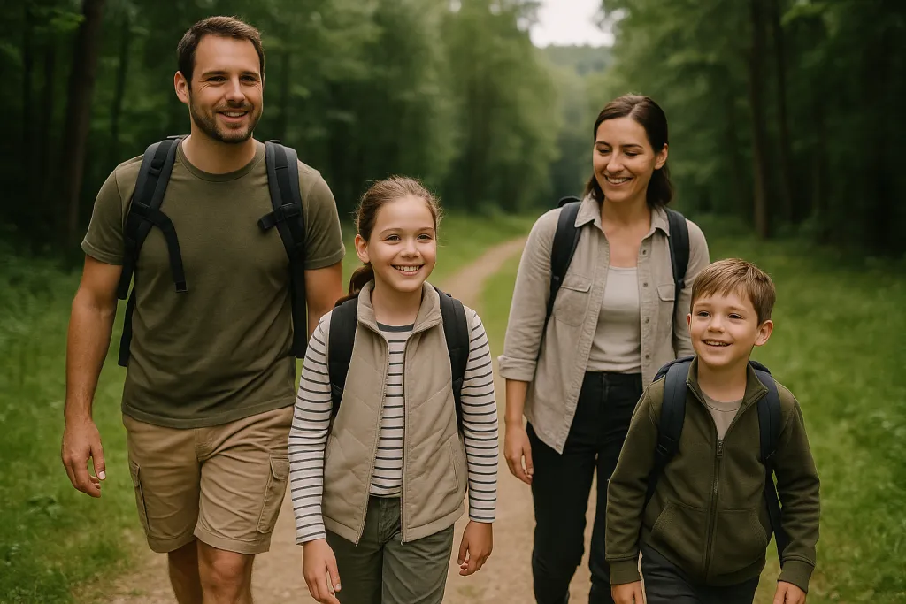 Famille randonnant dans la nature