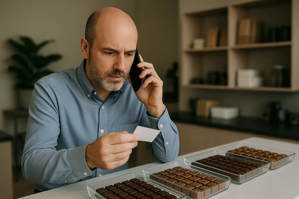 Client regardant les étiquettes de chocolats