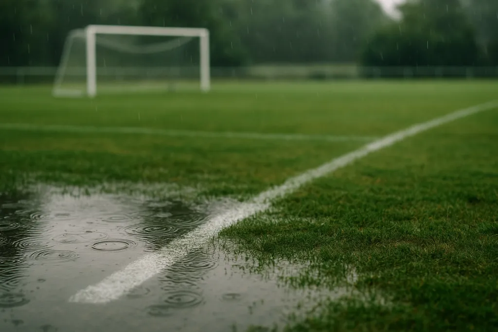Terrain de sport trempé par la pluie