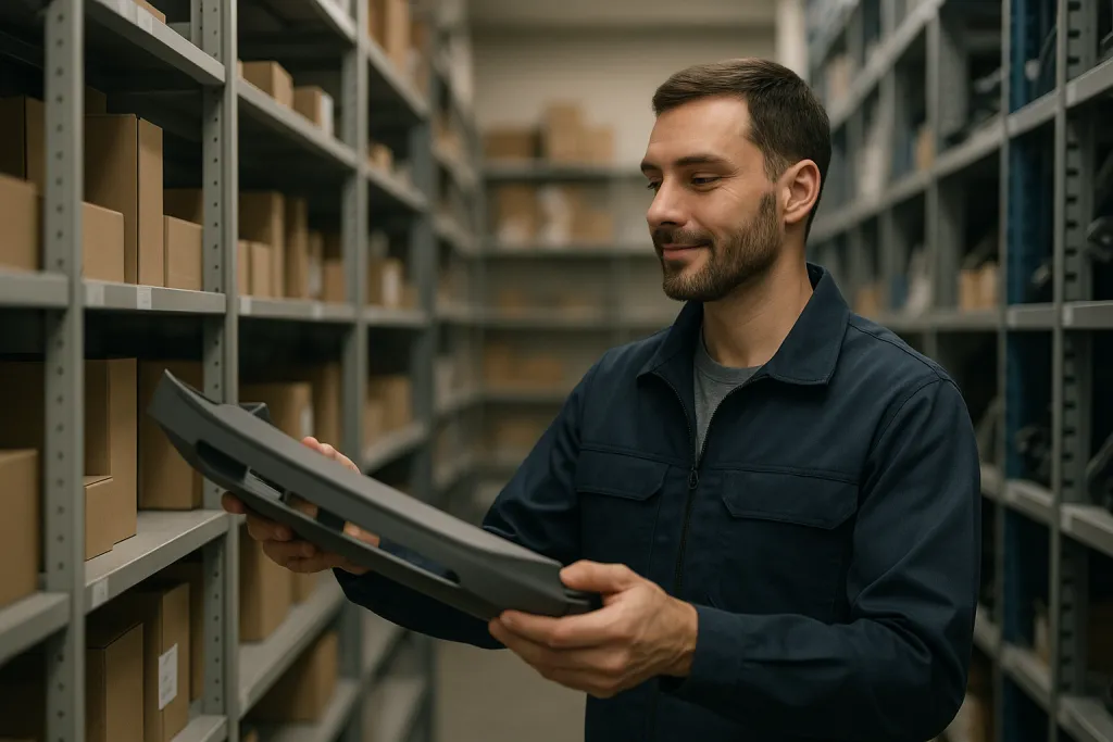 Magasinier cherchant une pièce de rechange auto
