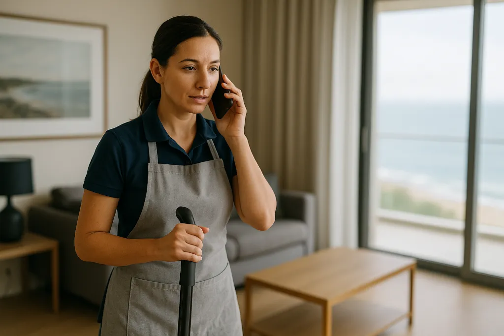 Femme de ménage dans un appartement Airbnb