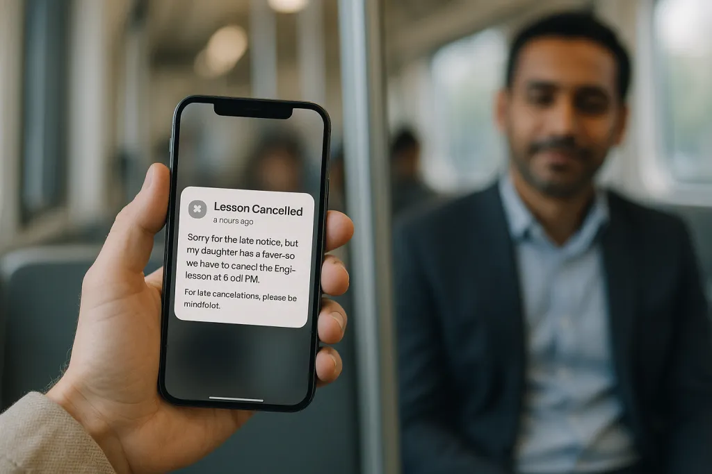 Téléphone affichant une notification d'annulation de cours
