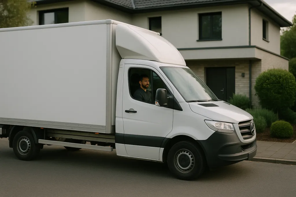 Camion de déménagement garé devant une maison