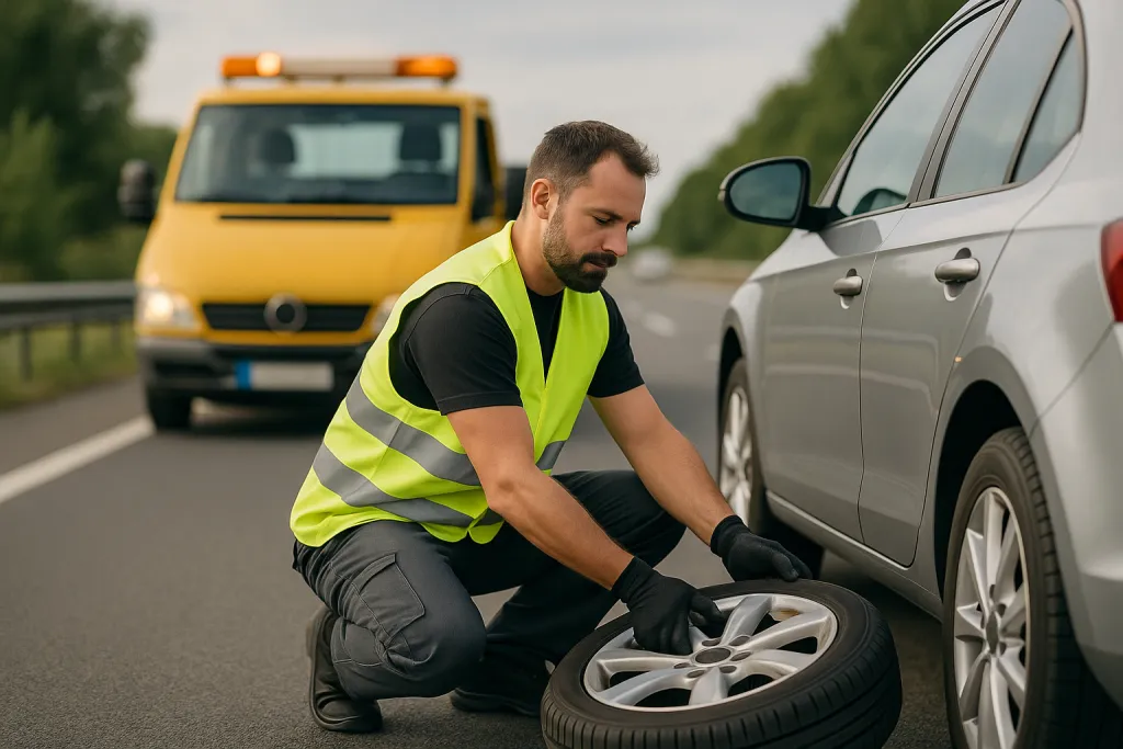 Dépanneuse en intervention sur autoroute