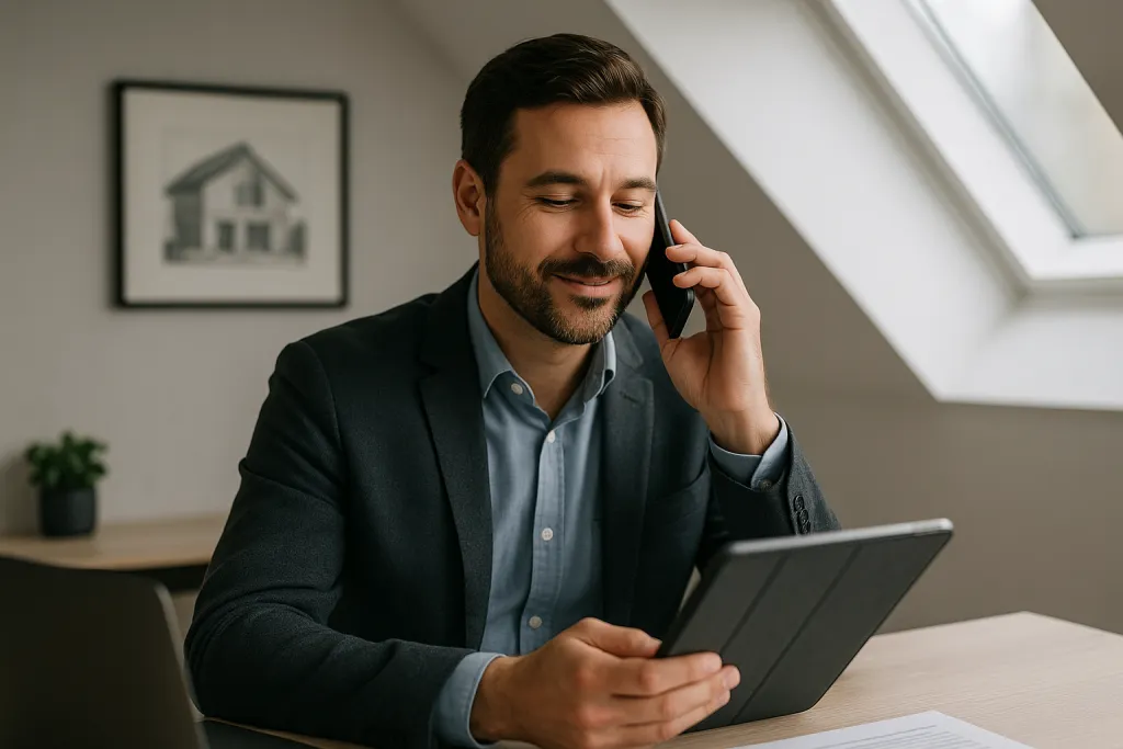 Agent immobilier au téléphone
