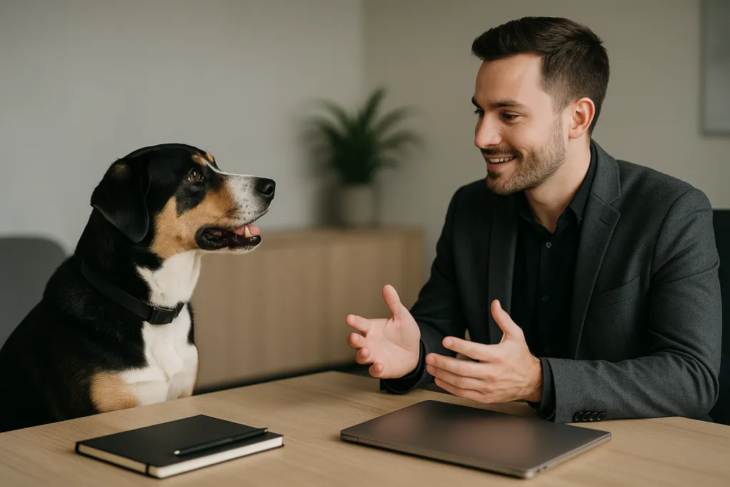 Chien attentif écoutant son maître