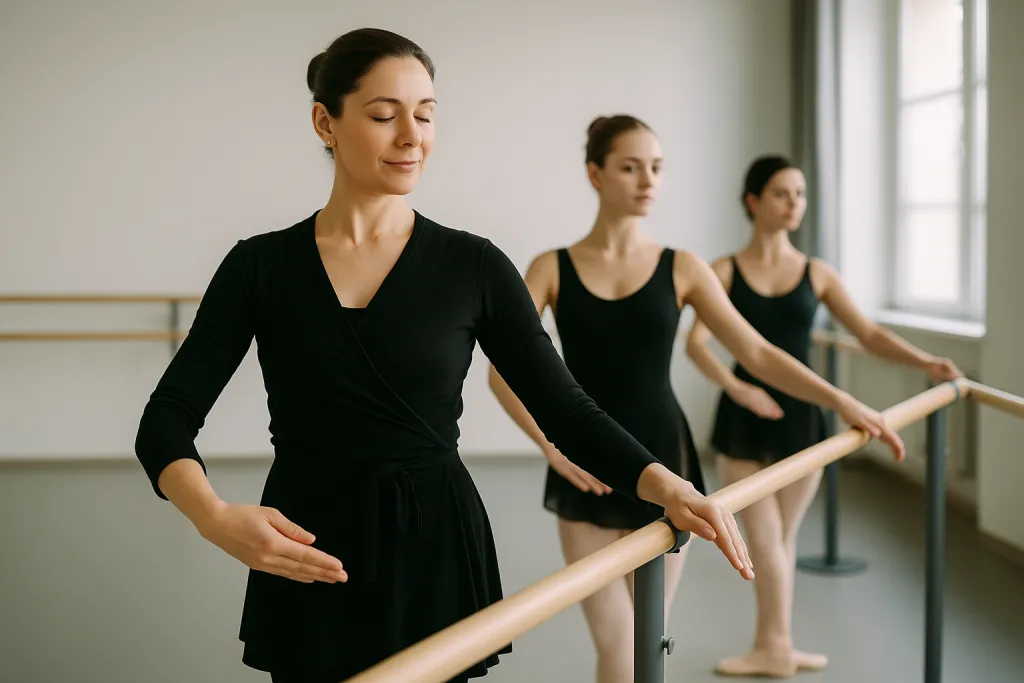 Salle de danse classique avec des ballerines à la barre