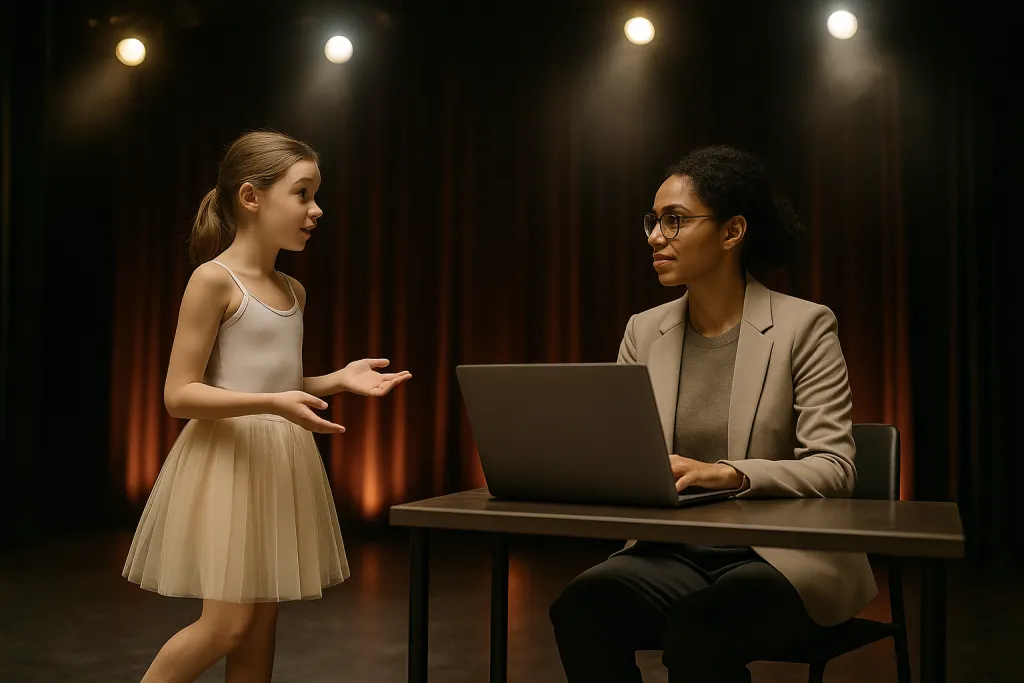 Spectacle de fin d'année sur scène avec projecteurs