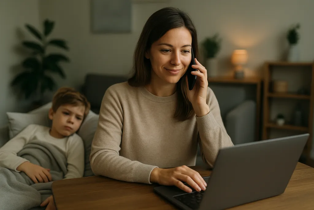 Parent téléphonant depuis la maison avec son enfant malade