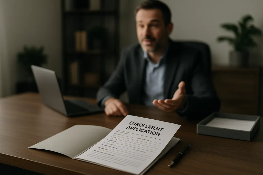 Dossier d'inscription scolaire sur le bureau du directeur