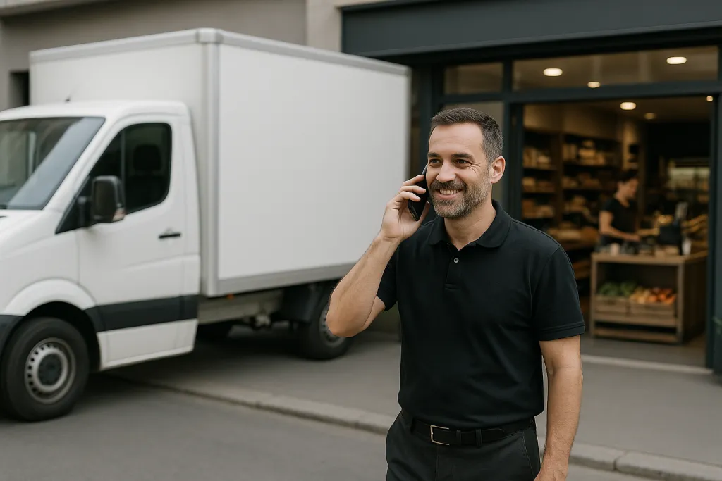 Camion de livraison devant une épicerie
