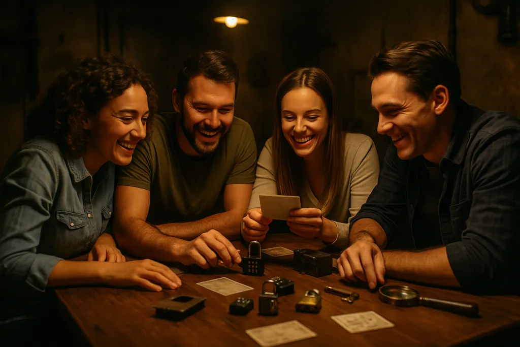Groupe d'amis jouant dans une salle d'Escape Game