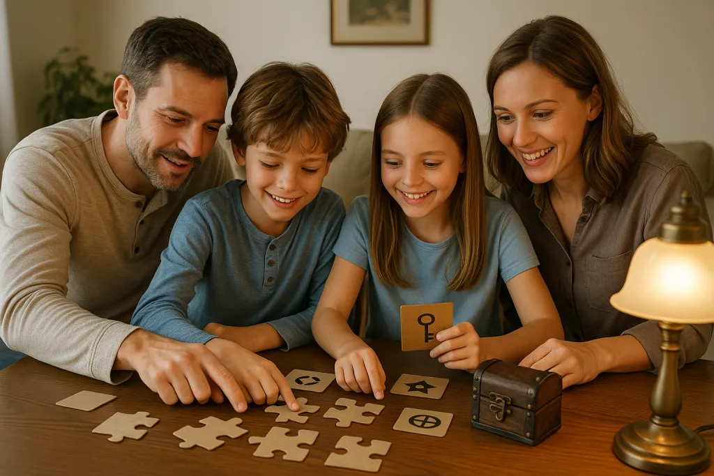 Famille résolvant une énigme