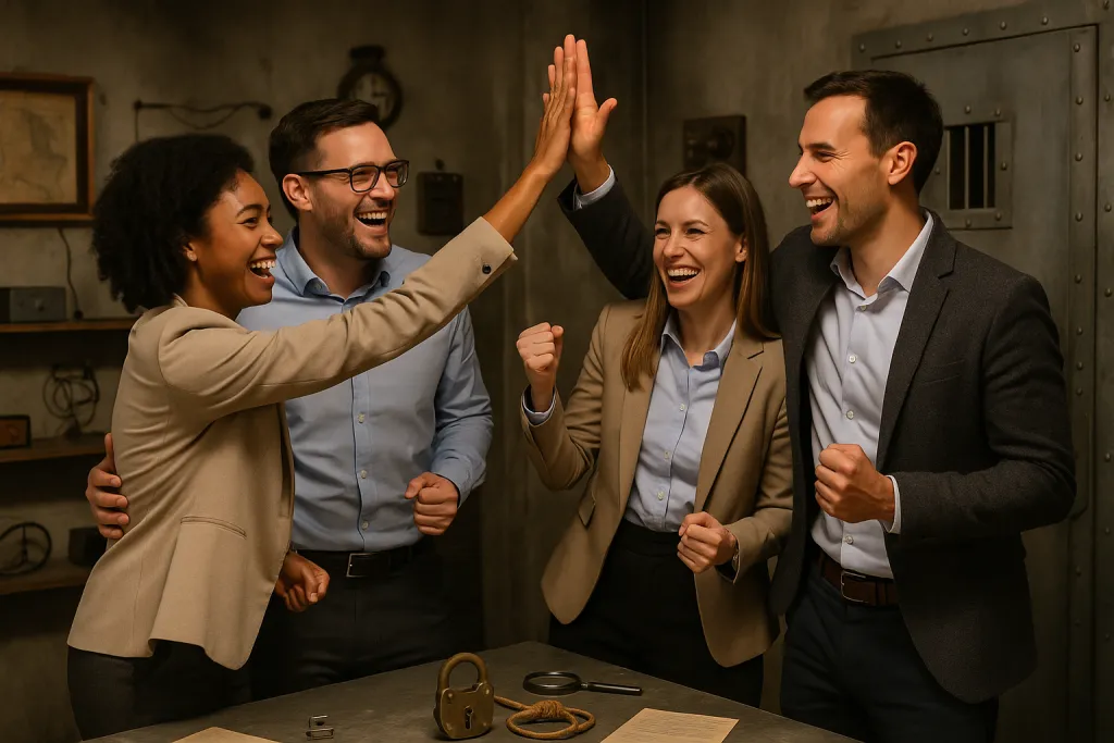 Collègues de travail à la fin d'un escape game