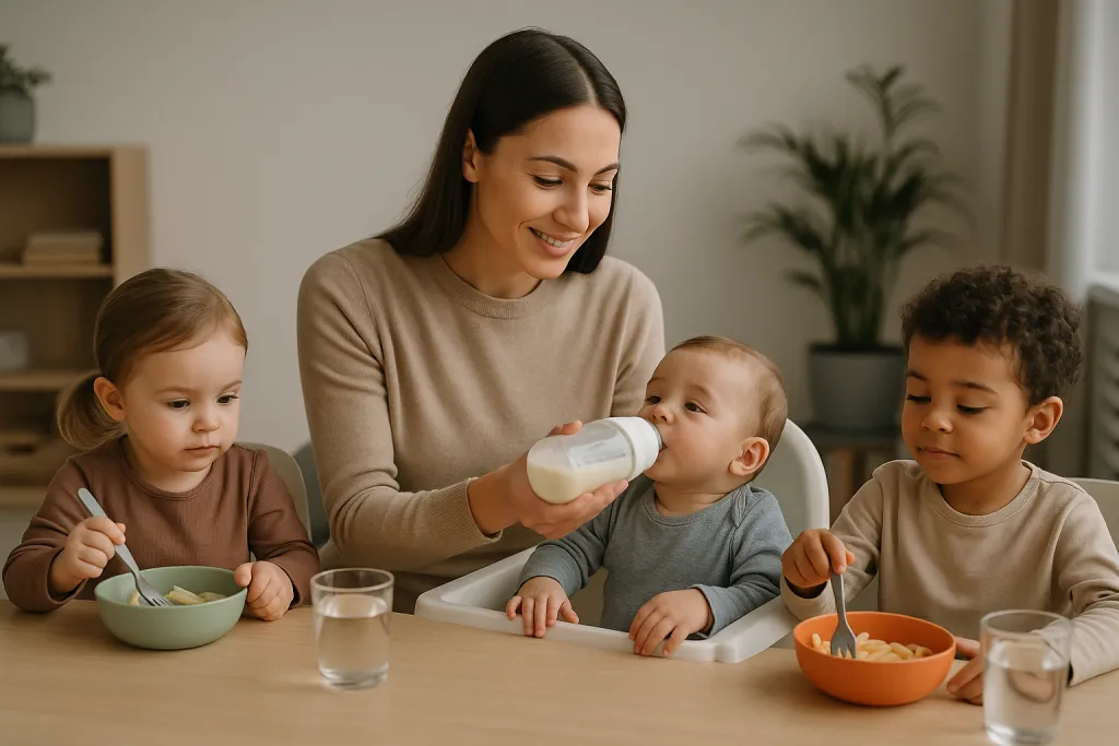 Repas d'enfants avec une nounou