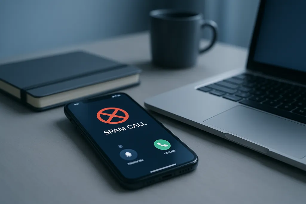 Téléphone avec logo anti-spam bloquant un appel