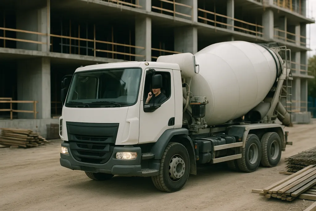 Camion toupie béton sur un chantier de construction