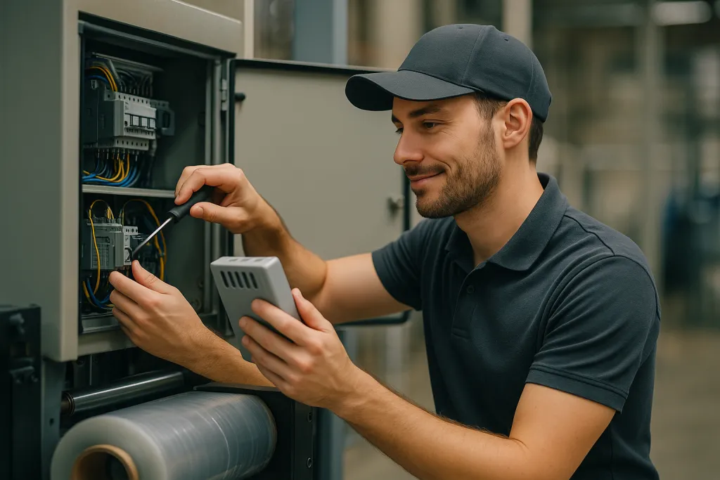 Technicien réparant une machine industrielle