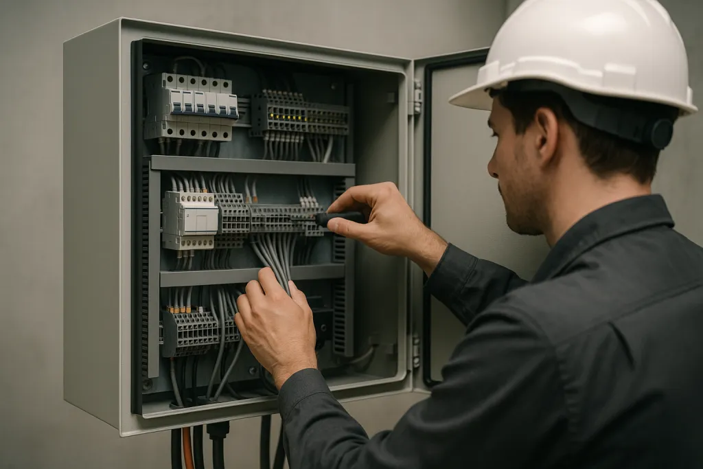 Tableau électrique industriel ouvert