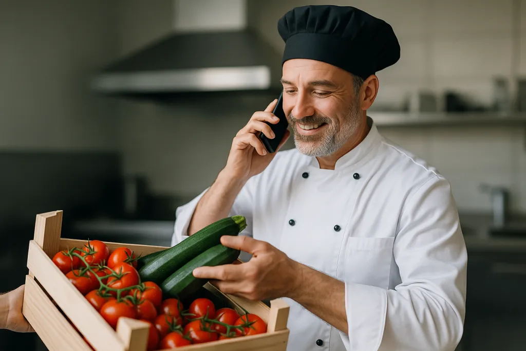 Chef cuisinier recevant ses légumes