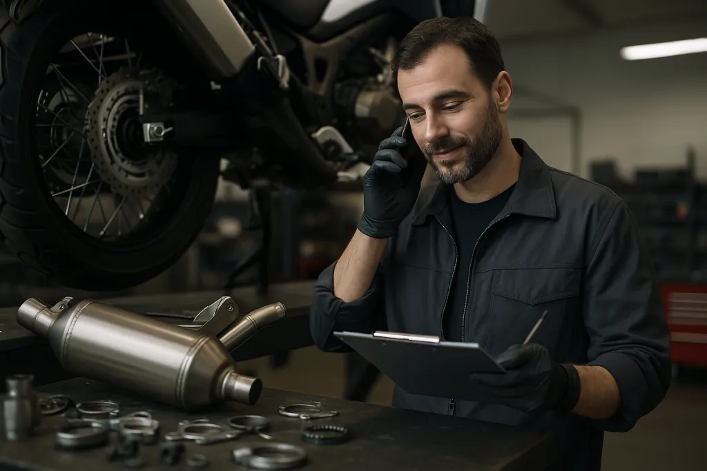 Atelier moto avec pièces détachées