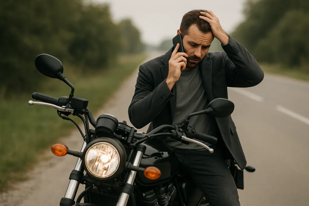 Moto en panne sur le bord de la route