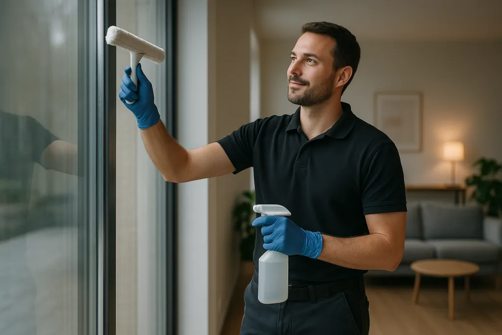 Nettoyage de vitres dans une maison