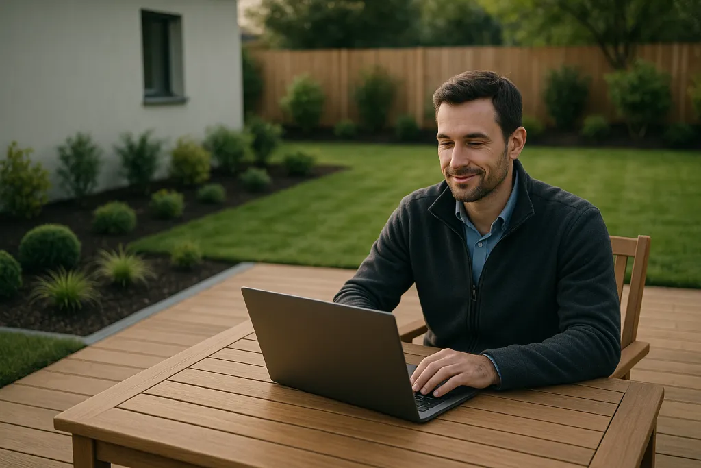 Création d'une terrasse en bois et aménagement paysager