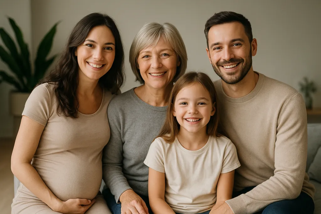 Famille souriant lors d'une séance photo