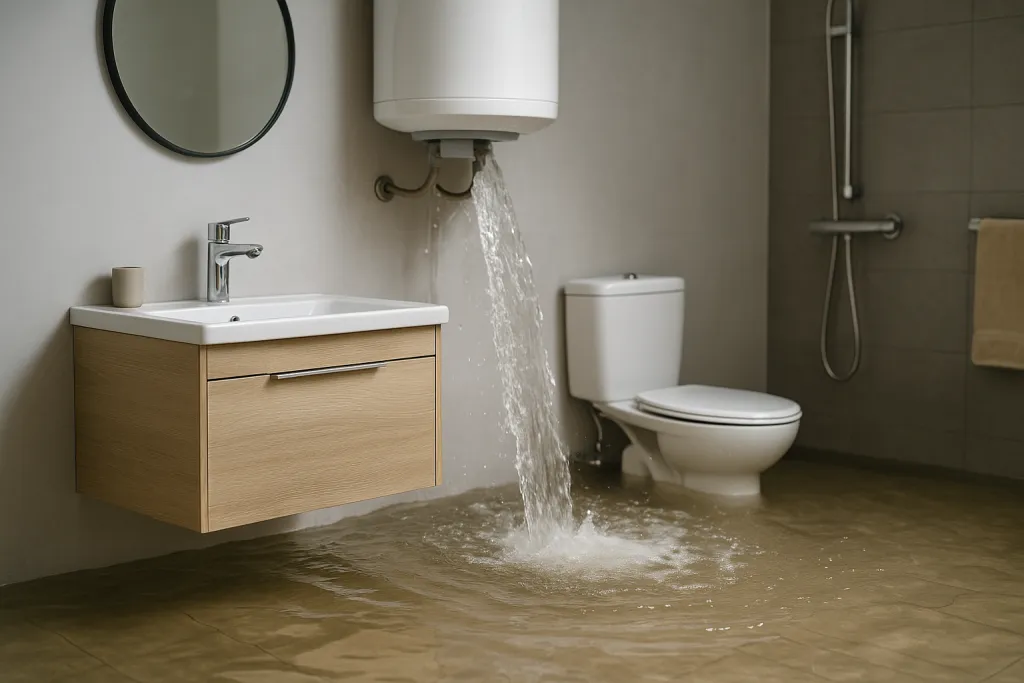 Fuite d'eau importante dans une salle de bain