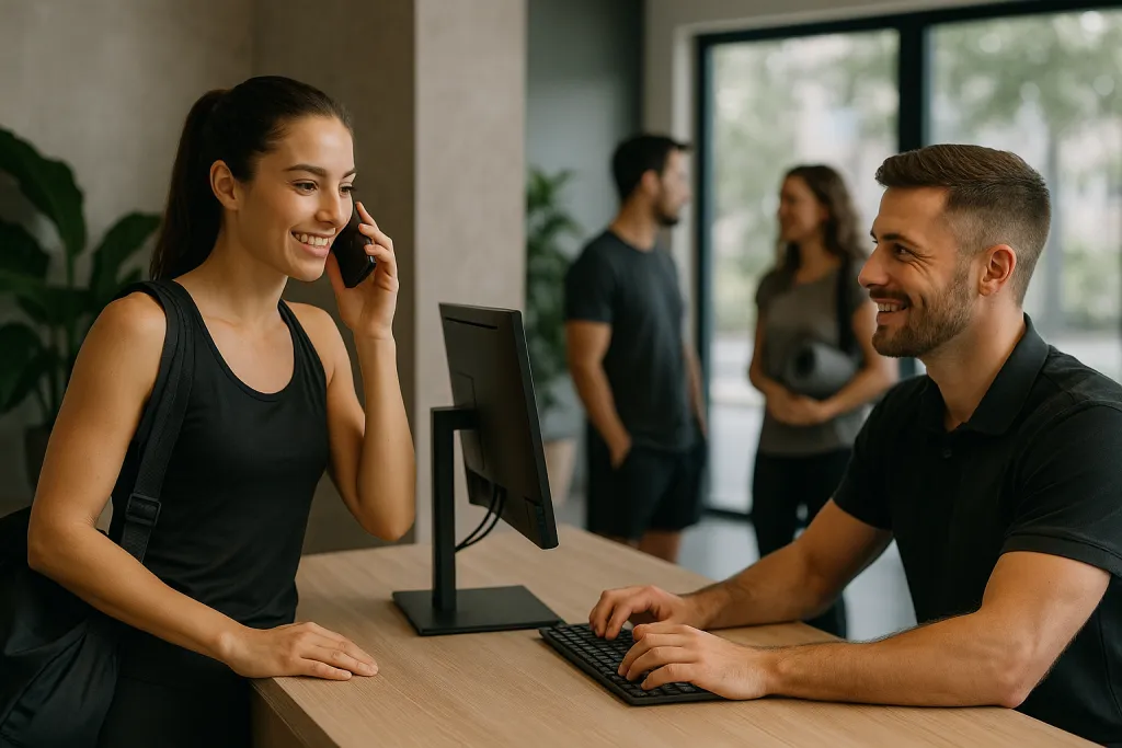 Accueil d'une salle de sport avec des adhérents