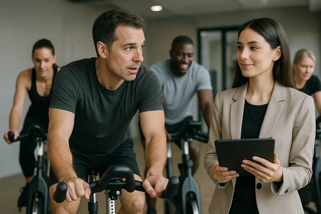 Cours collectif de vélo en salle de sport