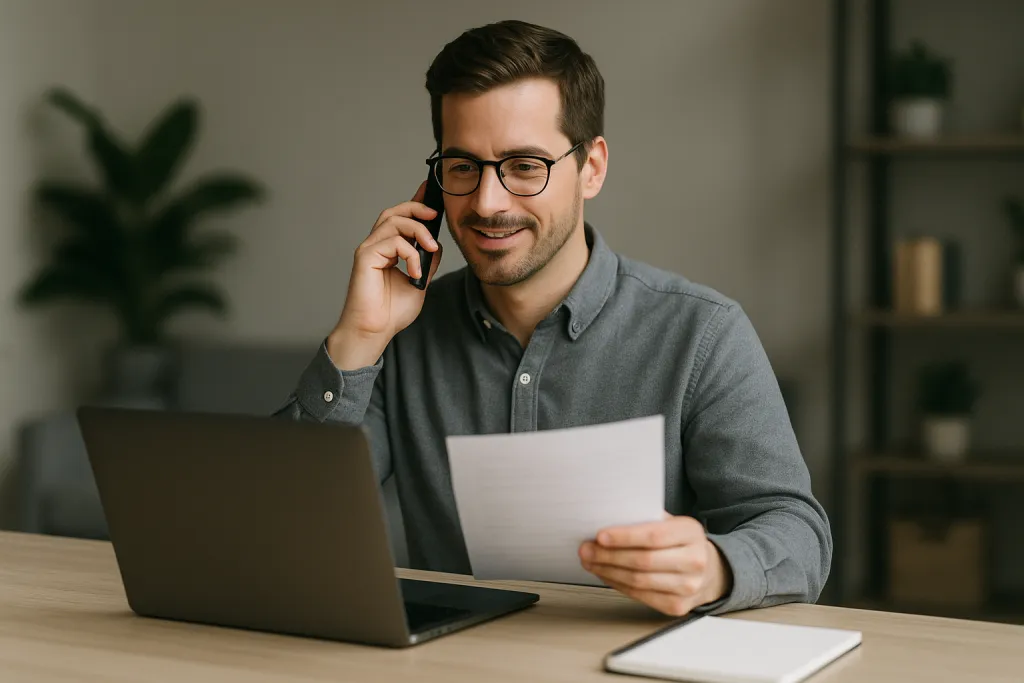 Copropriétaire vérifiant ses documents sur ordinateur