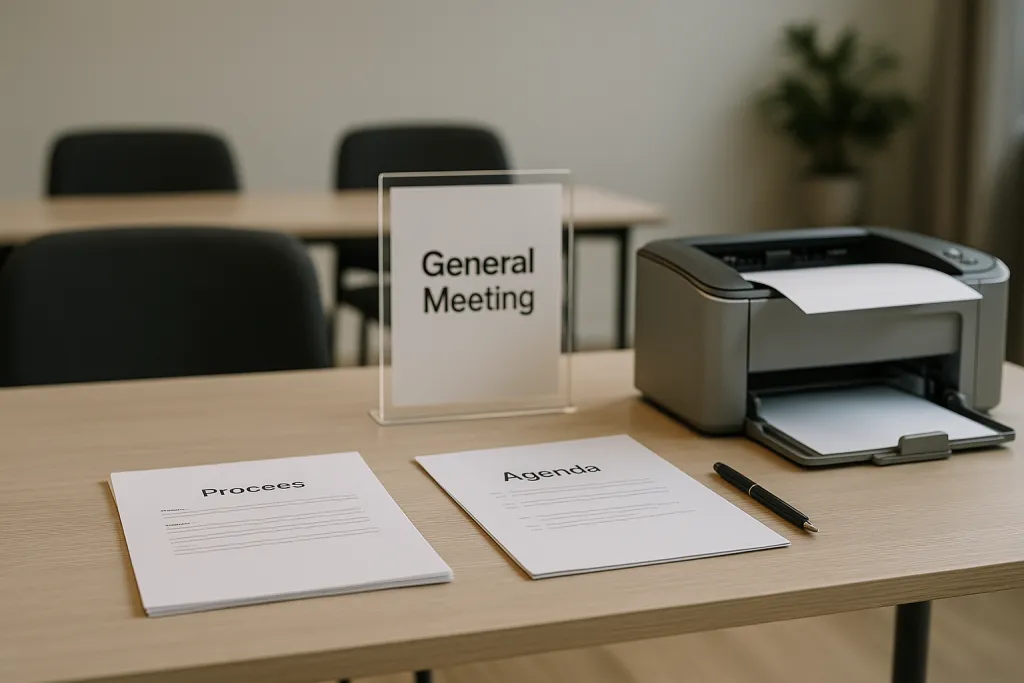 Table préparée pour une Assemblée Générale