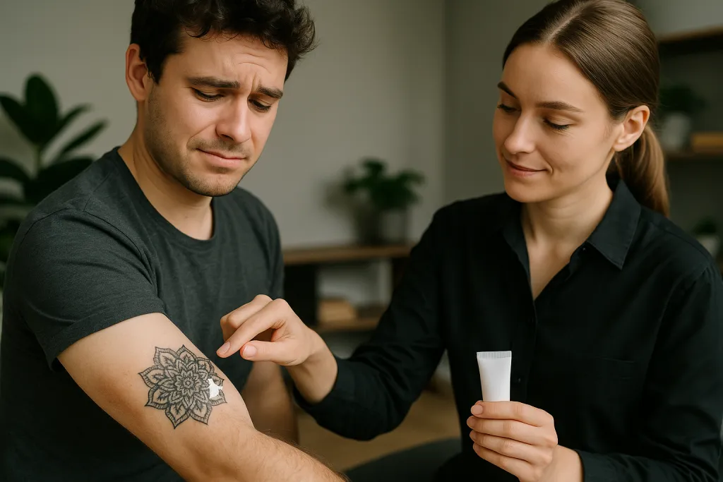 Application de crème cicatrisante sur un tatouage récent