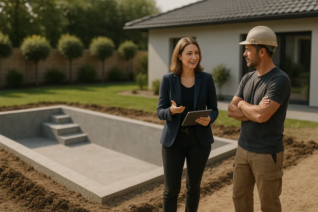 Pose d'une piscine en construction