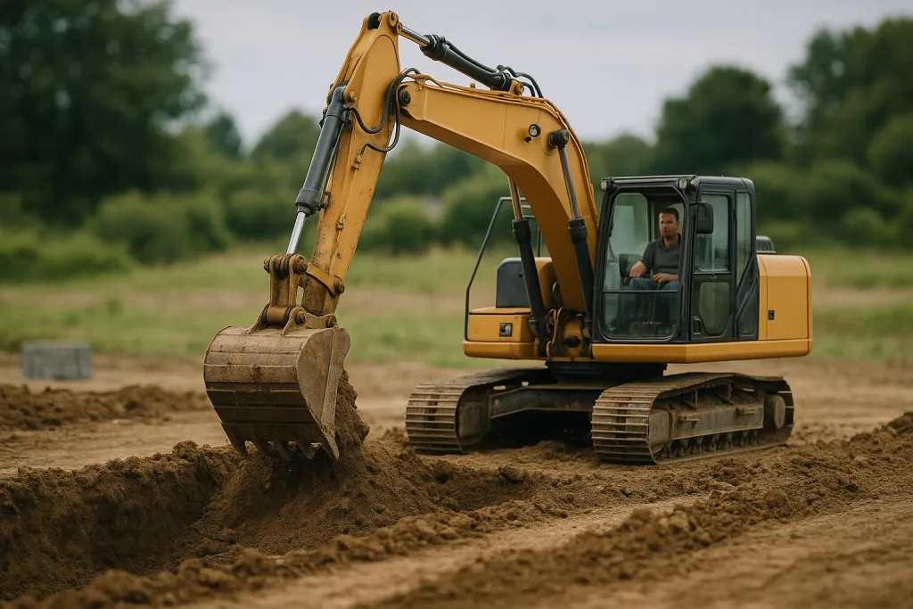 Pelleteuse en plein terrassement d'un terrain