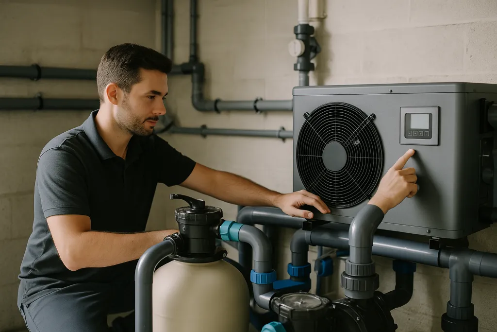 Local technique de piscine avec pompe et filtration
