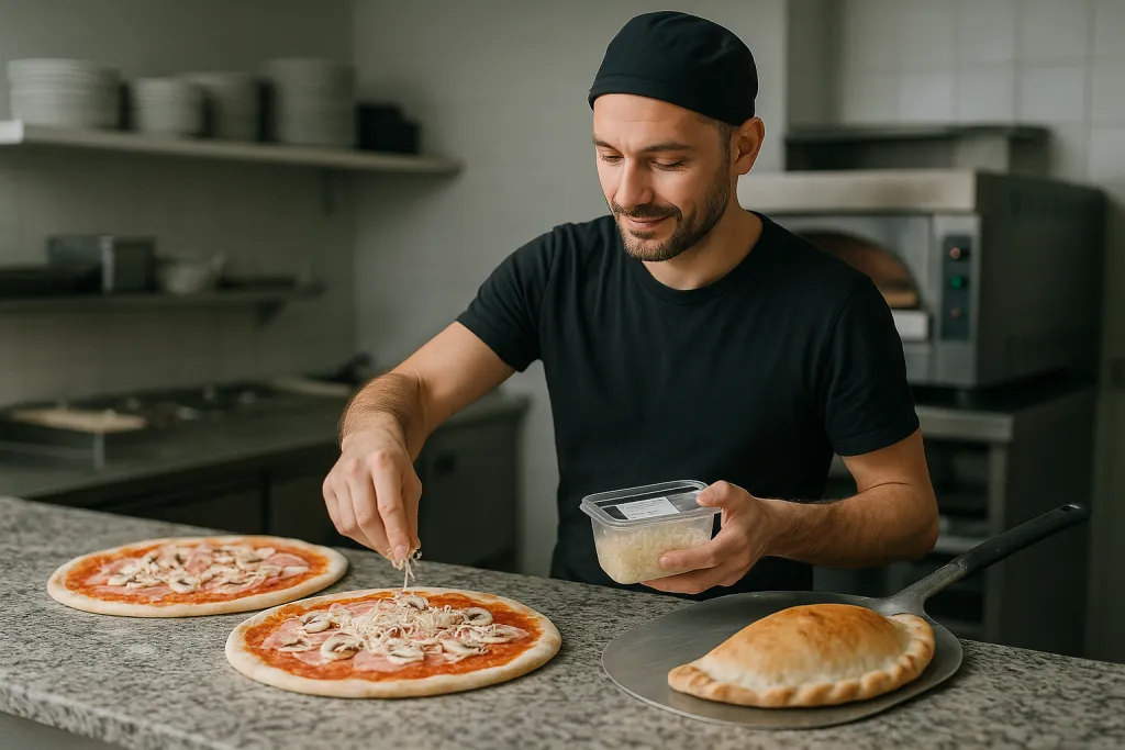 Cuisinier préparant des pizzas en plein rush