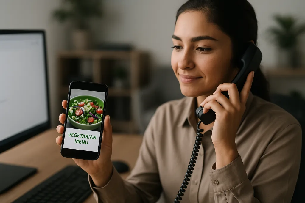 Personne regardant le menu végétarien sur son téléphone