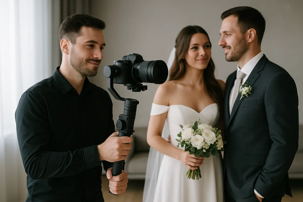 Vidéaste filmant un couple de mariés