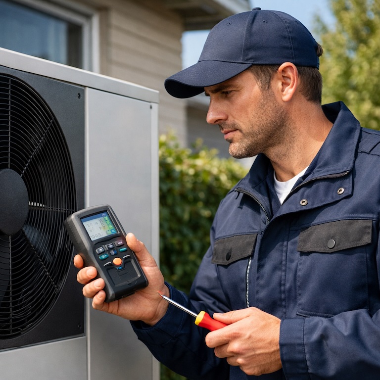 Chauffagiste installant une pompe à chaleur pendant que Zenline prend les rendez-vous